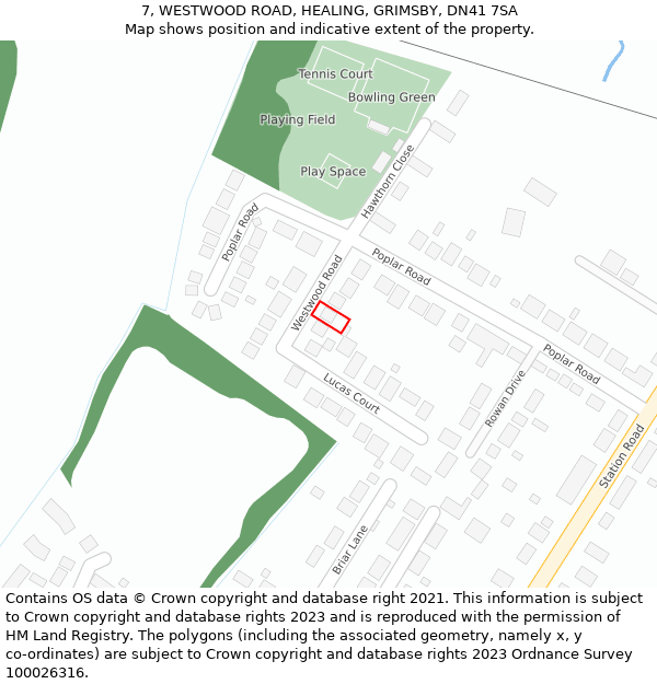 7, WESTWOOD ROAD, HEALING, GRIMSBY, DN41 7SA: Location map and indicative extent of plot