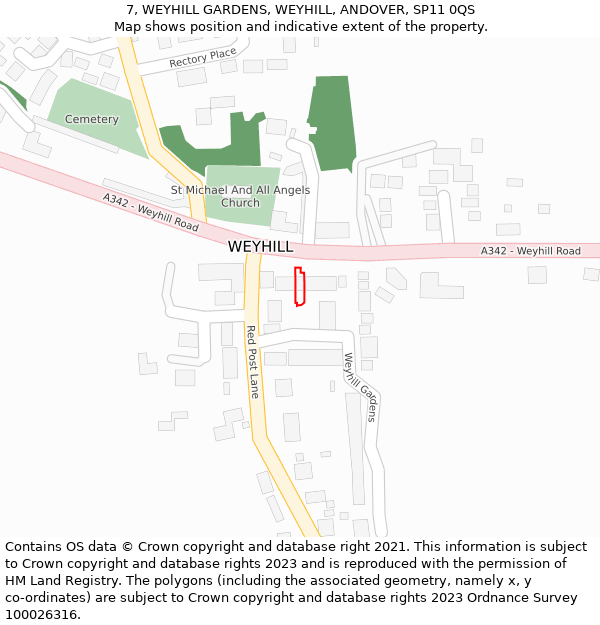 7, WEYHILL GARDENS, WEYHILL, ANDOVER, SP11 0QS: Location map and indicative extent of plot