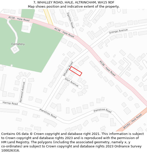 7, WHALLEY ROAD, HALE, ALTRINCHAM, WA15 9DF: Location map and indicative extent of plot