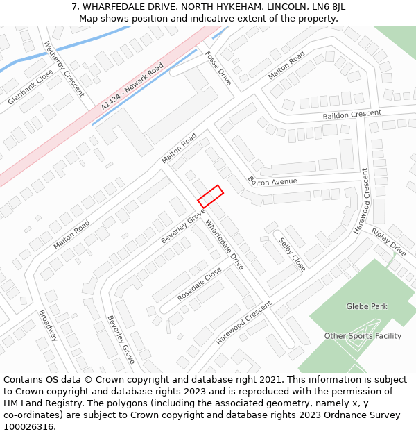 7, WHARFEDALE DRIVE, NORTH HYKEHAM, LINCOLN, LN6 8JL: Location map and indicative extent of plot