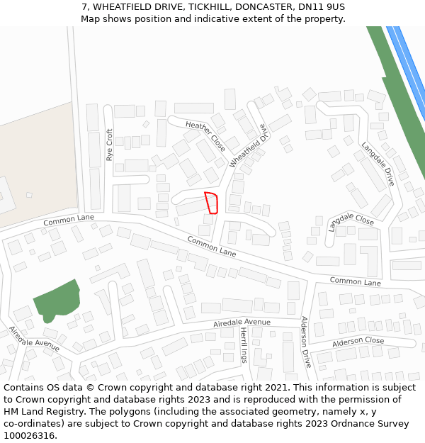 7, WHEATFIELD DRIVE, TICKHILL, DONCASTER, DN11 9US: Location map and indicative extent of plot