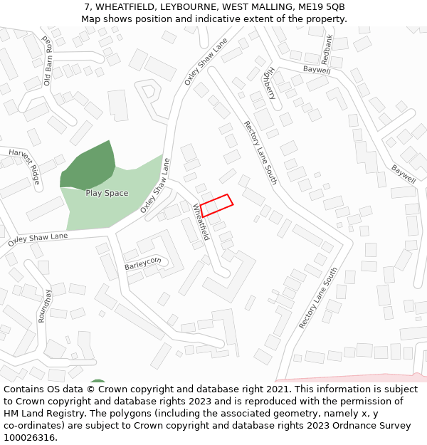 7, WHEATFIELD, LEYBOURNE, WEST MALLING, ME19 5QB: Location map and indicative extent of plot