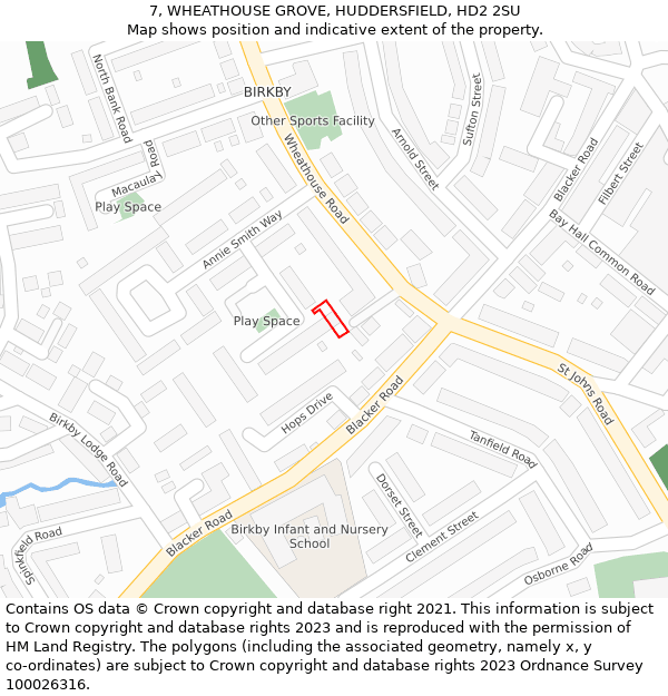 7, WHEATHOUSE GROVE, HUDDERSFIELD, HD2 2SU: Location map and indicative extent of plot