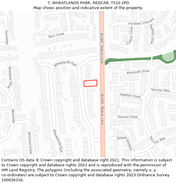 7, WHEATLANDS PARK, REDCAR, TS10 2PD: Location map and indicative extent of plot