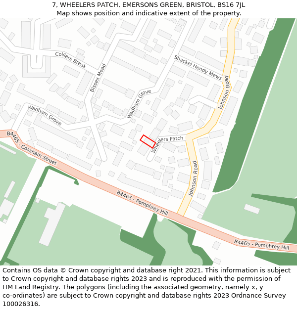 7, WHEELERS PATCH, EMERSONS GREEN, BRISTOL, BS16 7JL: Location map and indicative extent of plot