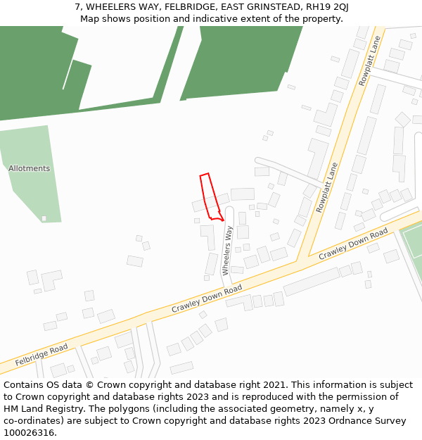 7, WHEELERS WAY, FELBRIDGE, EAST GRINSTEAD, RH19 2QJ: Location map and indicative extent of plot