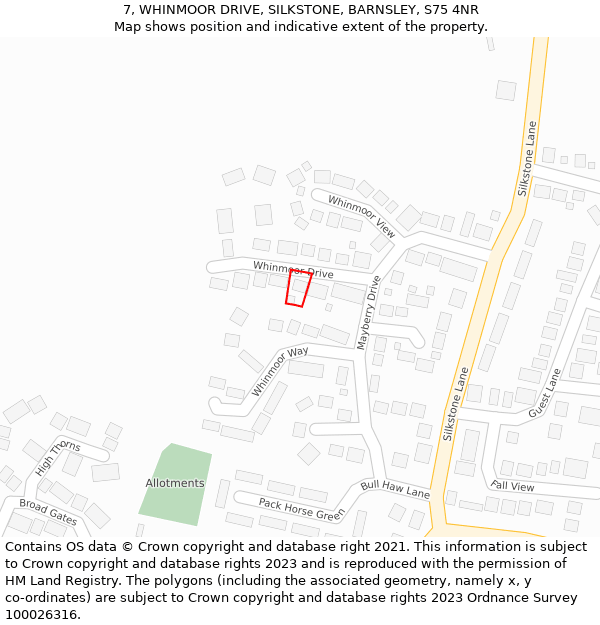 7, WHINMOOR DRIVE, SILKSTONE, BARNSLEY, S75 4NR: Location map and indicative extent of plot