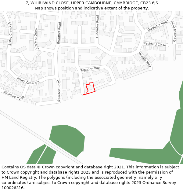 7, WHIRLWIND CLOSE, UPPER CAMBOURNE, CAMBRIDGE, CB23 6JS: Location map and indicative extent of plot