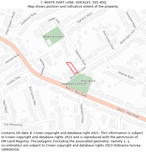 7, WHITE HART LANE, HOCKLEY, SS5 4DQ: Location map and indicative extent of plot