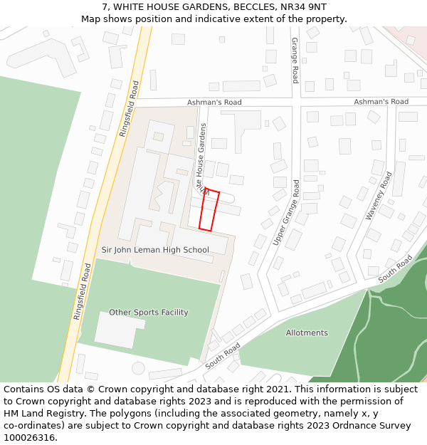 7, WHITE HOUSE GARDENS, BECCLES, NR34 9NT: Location map and indicative extent of plot