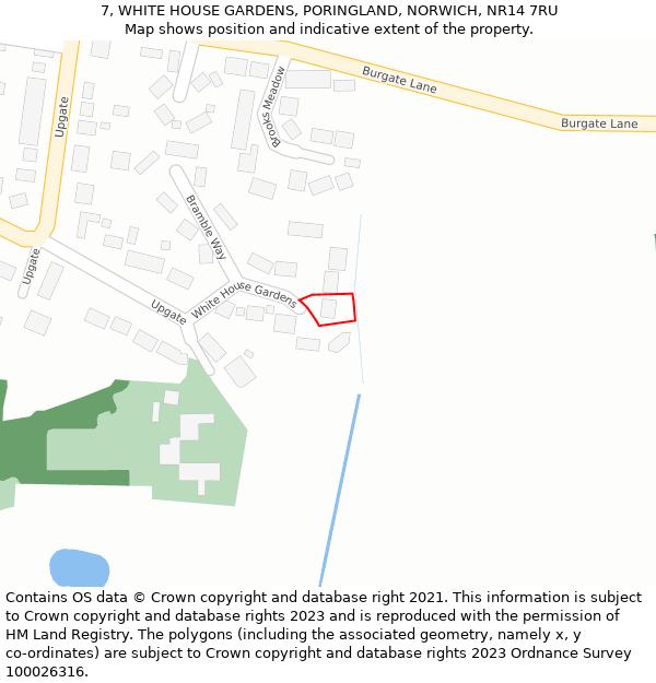 7, WHITE HOUSE GARDENS, PORINGLAND, NORWICH, NR14 7RU: Location map and indicative extent of plot