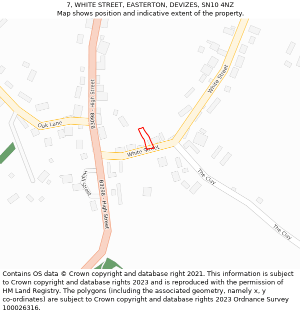 7, WHITE STREET, EASTERTON, DEVIZES, SN10 4NZ: Location map and indicative extent of plot