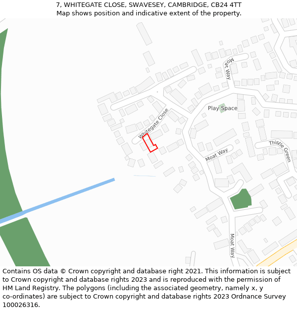 7, WHITEGATE CLOSE, SWAVESEY, CAMBRIDGE, CB24 4TT: Location map and indicative extent of plot