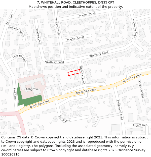 7, WHITEHALL ROAD, CLEETHORPES, DN35 0PT: Location map and indicative extent of plot