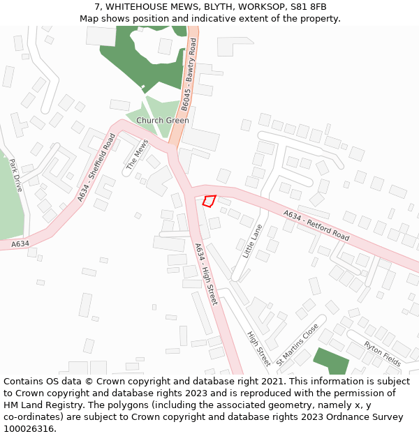 7, WHITEHOUSE MEWS, BLYTH, WORKSOP, S81 8FB: Location map and indicative extent of plot