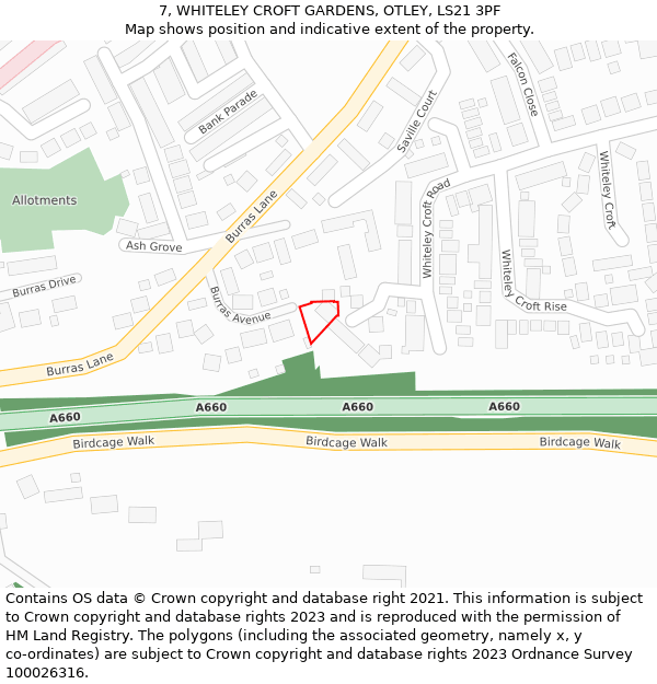 7, WHITELEY CROFT GARDENS, OTLEY, LS21 3PF: Location map and indicative extent of plot