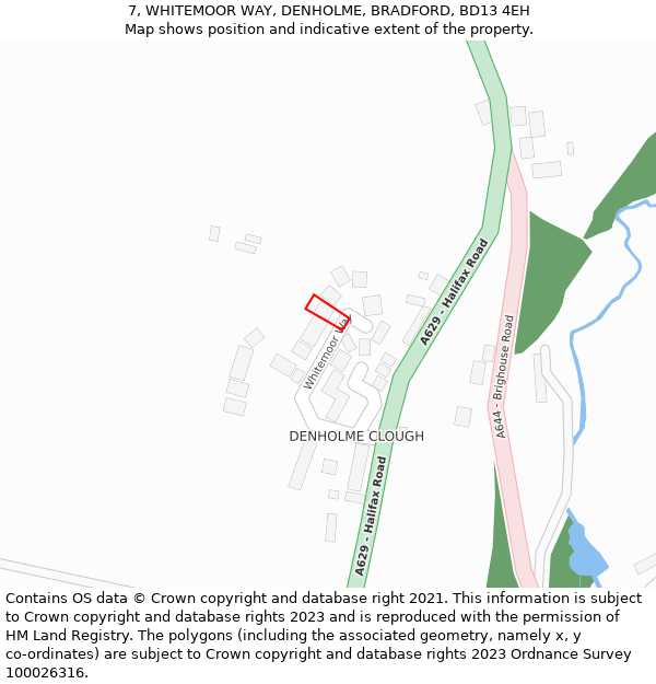 7, WHITEMOOR WAY, DENHOLME, BRADFORD, BD13 4EH: Location map and indicative extent of plot