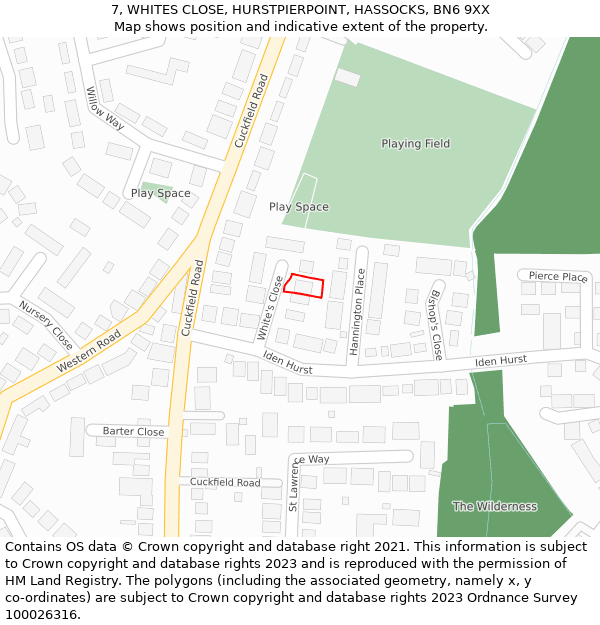 7, WHITES CLOSE, HURSTPIERPOINT, HASSOCKS, BN6 9XX: Location map and indicative extent of plot