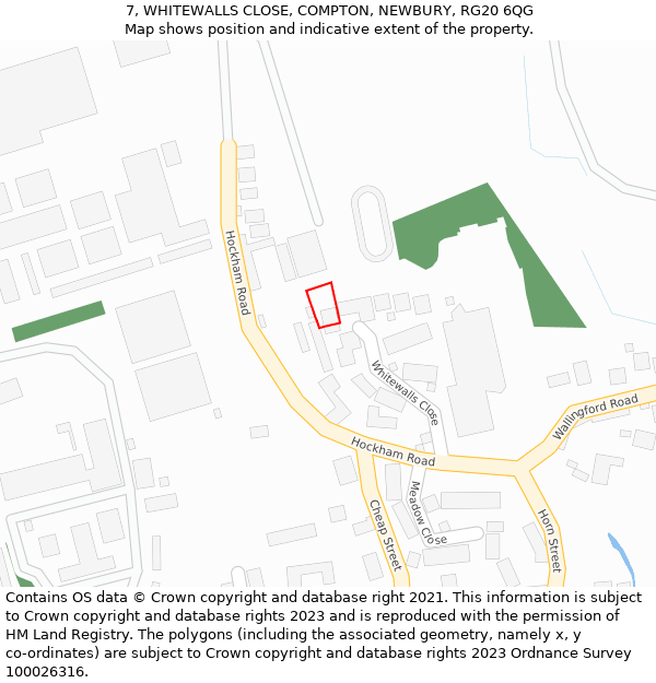 7, WHITEWALLS CLOSE, COMPTON, NEWBURY, RG20 6QG: Location map and indicative extent of plot