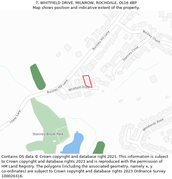 7, WHITFIELD DRIVE, MILNROW, ROCHDALE, OL16 4BP: Location map and indicative extent of plot