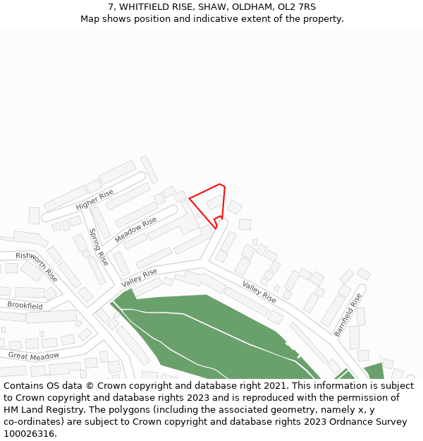 7, WHITFIELD RISE, SHAW, OLDHAM, OL2 7RS: Location map and indicative extent of plot