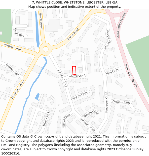 7, WHITTLE CLOSE, WHETSTONE, LEICESTER, LE8 6JA: Location map and indicative extent of plot
