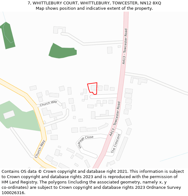 7, WHITTLEBURY COURT, WHITTLEBURY, TOWCESTER, NN12 8XQ: Location map and indicative extent of plot