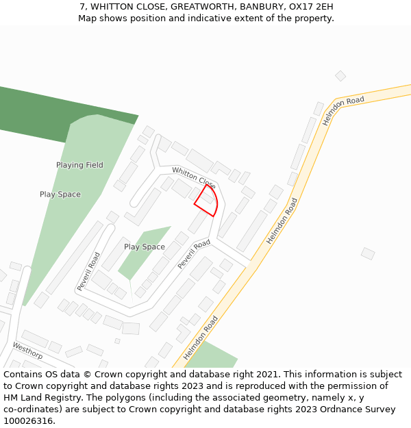 7, WHITTON CLOSE, GREATWORTH, BANBURY, OX17 2EH: Location map and indicative extent of plot