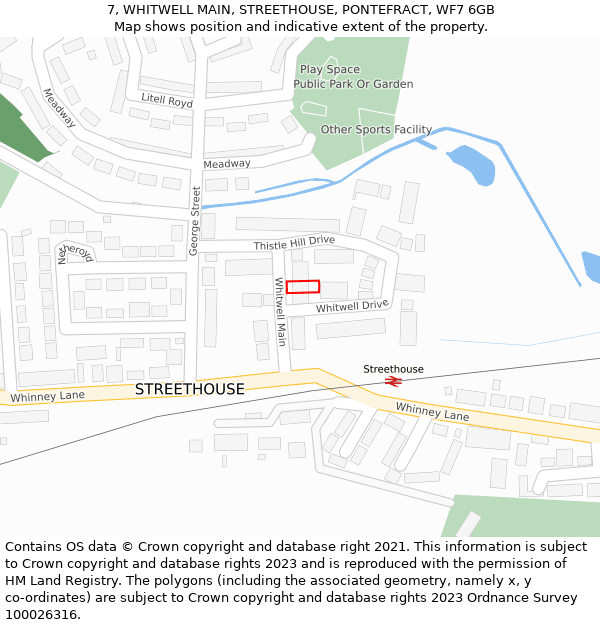 7, WHITWELL MAIN, STREETHOUSE, PONTEFRACT, WF7 6GB: Location map and indicative extent of plot