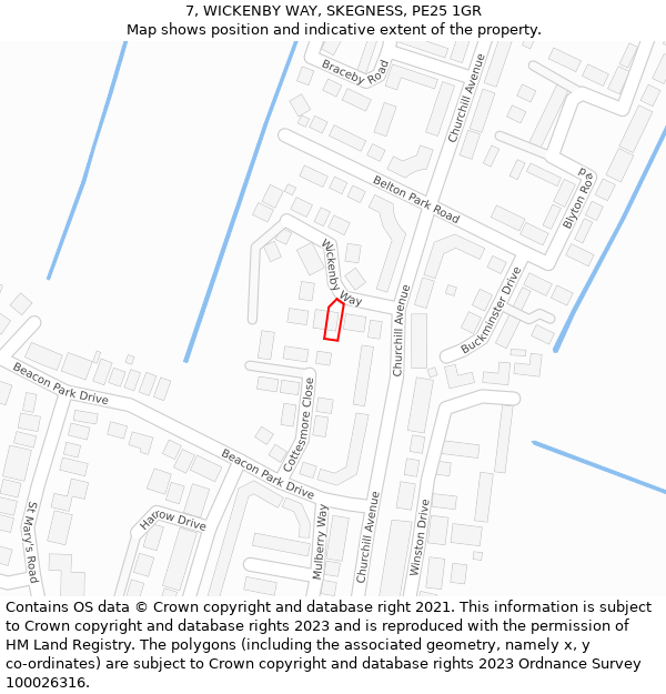 7, WICKENBY WAY, SKEGNESS, PE25 1GR: Location map and indicative extent of plot