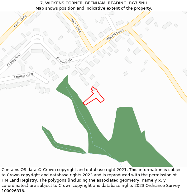 7, WICKENS CORNER, BEENHAM, READING, RG7 5NH: Location map and indicative extent of plot