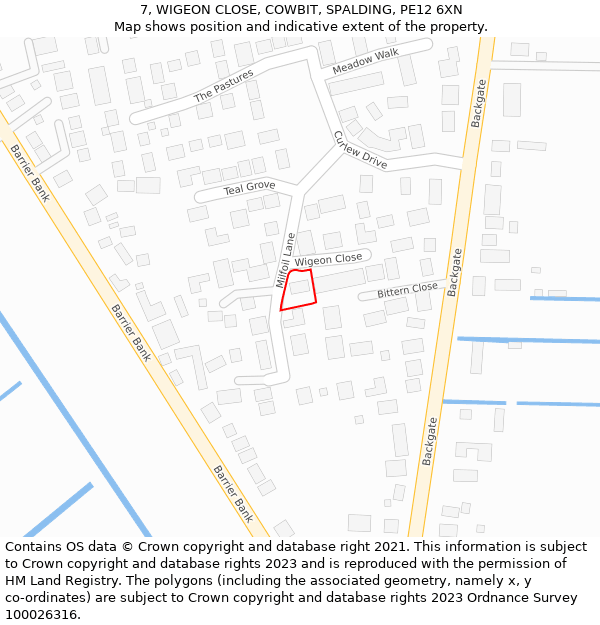 7, WIGEON CLOSE, COWBIT, SPALDING, PE12 6XN: Location map and indicative extent of plot