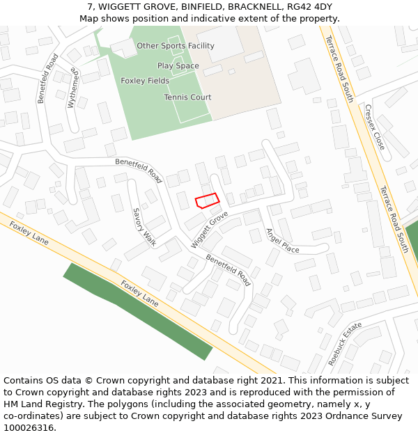7, WIGGETT GROVE, BINFIELD, BRACKNELL, RG42 4DY: Location map and indicative extent of plot