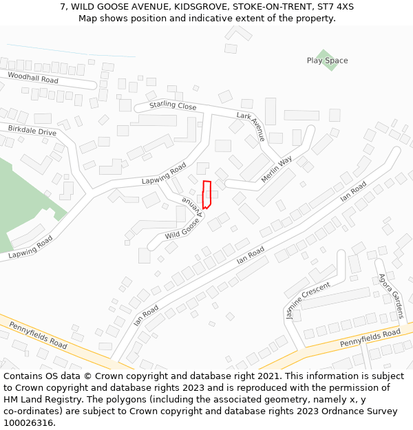 7, WILD GOOSE AVENUE, KIDSGROVE, STOKE-ON-TRENT, ST7 4XS: Location map and indicative extent of plot