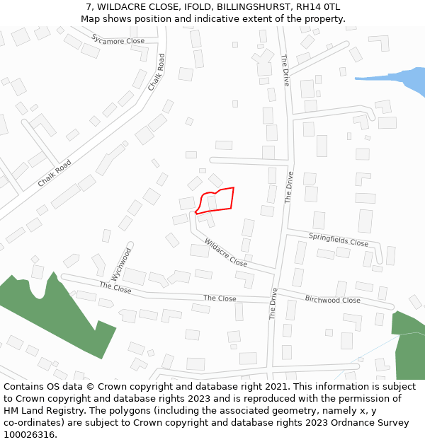 7, WILDACRE CLOSE, IFOLD, BILLINGSHURST, RH14 0TL: Location map and indicative extent of plot