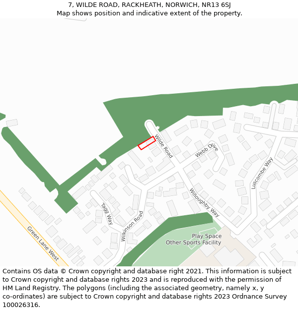 7, WILDE ROAD, RACKHEATH, NORWICH, NR13 6SJ: Location map and indicative extent of plot