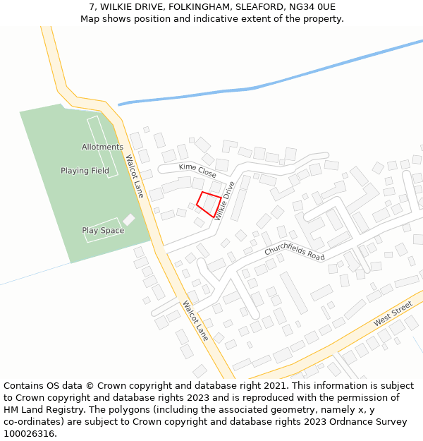 7, WILKIE DRIVE, FOLKINGHAM, SLEAFORD, NG34 0UE: Location map and indicative extent of plot