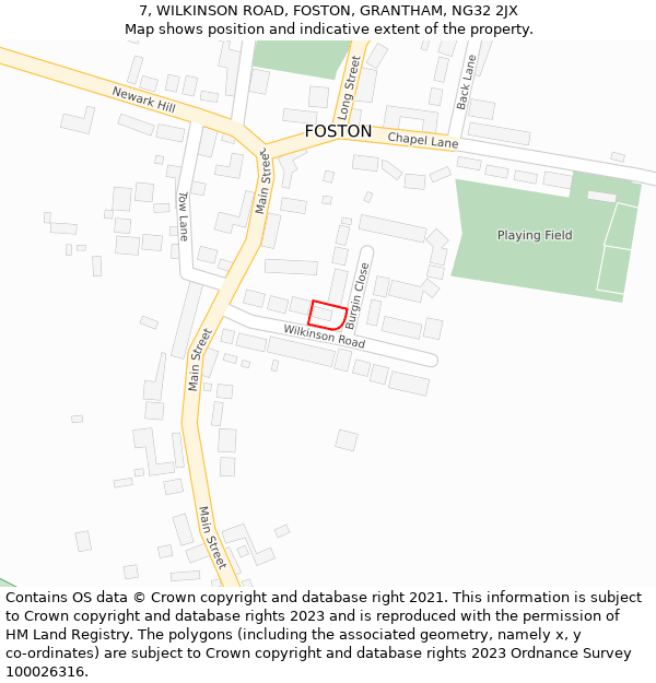 7, WILKINSON ROAD, FOSTON, GRANTHAM, NG32 2JX: Location map and indicative extent of plot