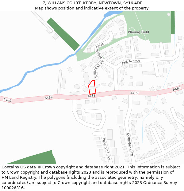 7, WILLANS COURT, KERRY, NEWTOWN, SY16 4DF: Location map and indicative extent of plot