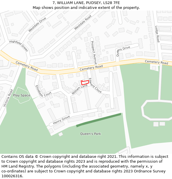 7, WILLIAM LANE, PUDSEY, LS28 7FE: Location map and indicative extent of plot