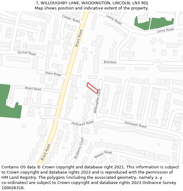 7, WILLOUGHBY LANE, WADDINGTON, LINCOLN, LN5 9DJ: Location map and indicative extent of plot