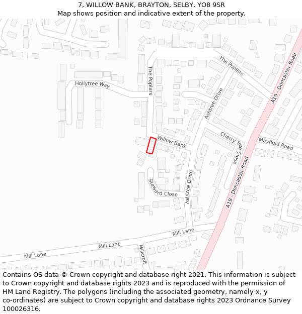 7, WILLOW BANK, BRAYTON, SELBY, YO8 9SR: Location map and indicative extent of plot
