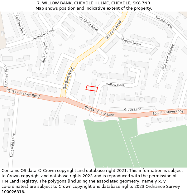 7, WILLOW BANK, CHEADLE HULME, CHEADLE, SK8 7NR: Location map and indicative extent of plot