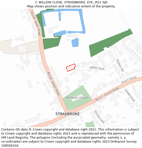 7, WILLOW CLOSE, STRADBROKE, EYE, IP21 5JD: Location map and indicative extent of plot