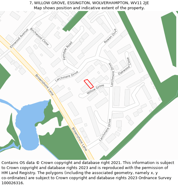 7, WILLOW GROVE, ESSINGTON, WOLVERHAMPTON, WV11 2JE: Location map and indicative extent of plot
