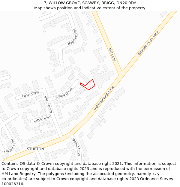 7, WILLOW GROVE, SCAWBY, BRIGG, DN20 9DA: Location map and indicative extent of plot