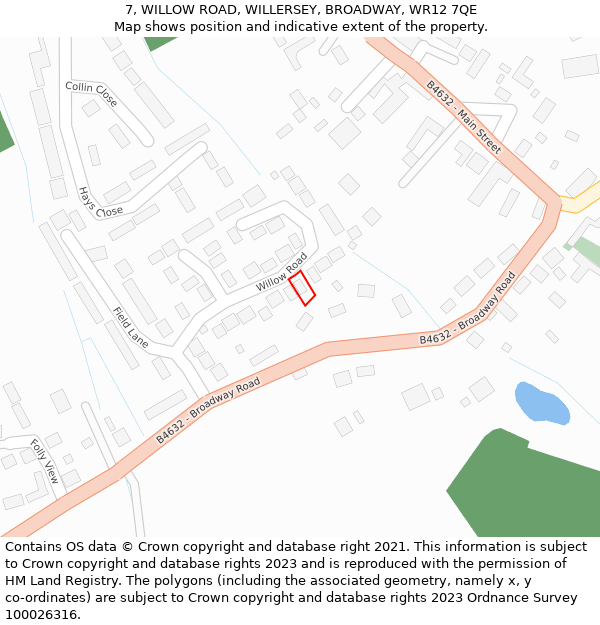 7, WILLOW ROAD, WILLERSEY, BROADWAY, WR12 7QE: Location map and indicative extent of plot