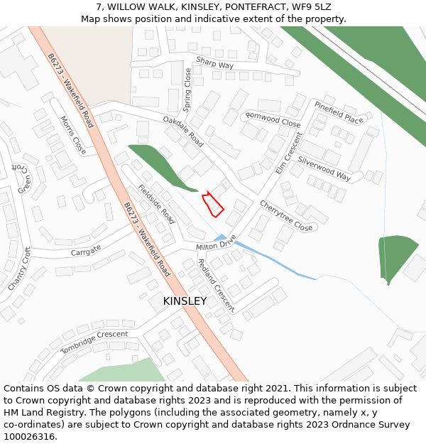 7, WILLOW WALK, KINSLEY, PONTEFRACT, WF9 5LZ: Location map and indicative extent of plot