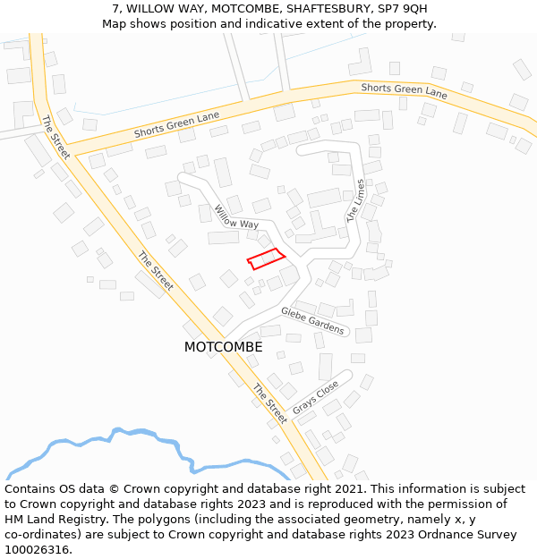7, WILLOW WAY, MOTCOMBE, SHAFTESBURY, SP7 9QH: Location map and indicative extent of plot