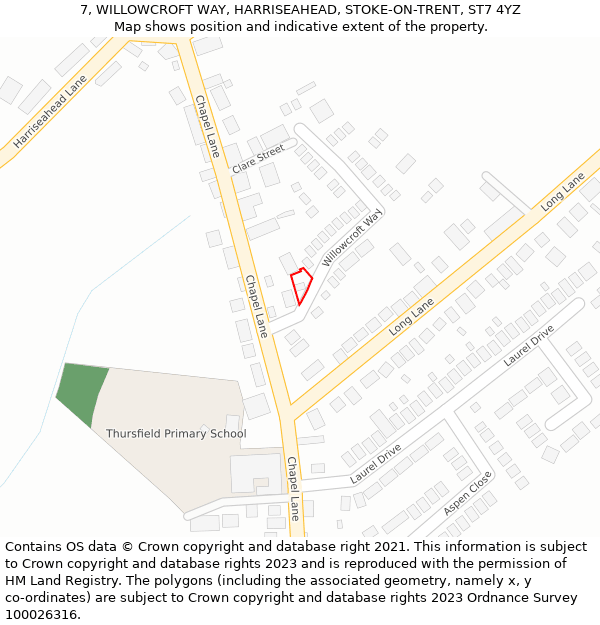 7, WILLOWCROFT WAY, HARRISEAHEAD, STOKE-ON-TRENT, ST7 4YZ: Location map and indicative extent of plot